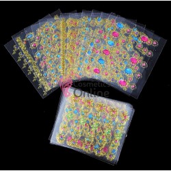 Stickere 3D Combinate  3DA07 Aurii Metalizat cu Diamante 6 folii